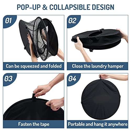 Mesh Popup Laundry Hamper 115L Foldable Laundry Basket Extra Large Capacity Collapsible Clothing Storage Basket with Handles 26 H x 18 W x 18 L (Black)