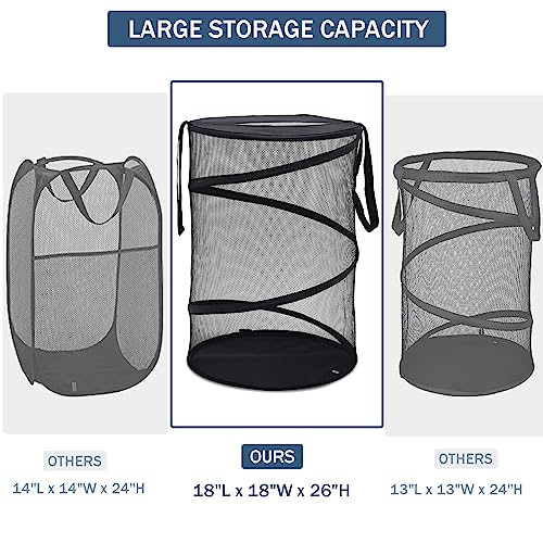 Mesh Popup Laundry Hamper 115L Foldable Laundry Basket Extra Large Capacity Collapsible Clothing Storage Basket with Handles 26 H x 18 W x 18 L (Black)