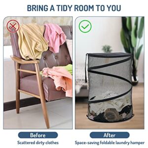 Mesh Popup Laundry Hamper 115L Foldable Laundry Basket Extra Large Capacity Collapsible Clothing Storage Basket with Handles 26 H x 18 W x 18 L (Black)