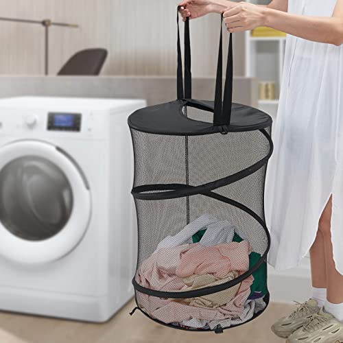 Mesh Popup Laundry Hamper 115L Foldable Laundry Basket Extra Large Capacity Collapsible Clothing Storage Basket with Handles 26 H x 18 W x 18 L (Black)