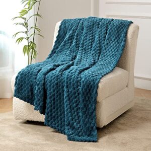fy fiber house fleece throw blanket for couch 300gsm super soft plush fuzzy blankets lap blanket for office sofa, 50x60 inches, storm blue