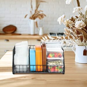 Multifunction Food Container Lid Organizer Basket,Adjustable 3 Dividers Container Organizer Lid Organizer,Lid Organizer for Plastic Lids Compatible with Lid and Containers for Cabinets,Pantry,Black