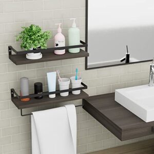 RichFire Floating Shelves Set of 2, Wall Shelves for Bathroom, Kitchen, Bedroom& Living Room, Dark Brown Shelves for Wall Décor, Shelves with Towel Bar