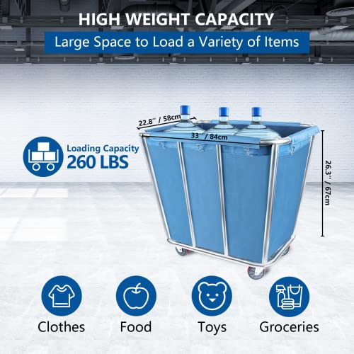 Commercial Laundry Cart with 4 in Wheels Heavy Duty Large Laundry Basket Trucks 10 Bushel (350L) Large Industrial Rolling Laundry Cart Hamper with Removable Liner Bag 260 LBS Weight Capacity