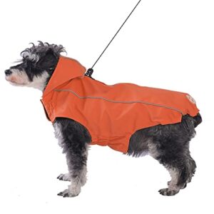 dog raincoat with hood and leash hole, bowite waterproof lightweight breathable dog rain jacket with reflective strip for small medium large dogs, fashion dog raincoat poncho (orange, 3xl+)