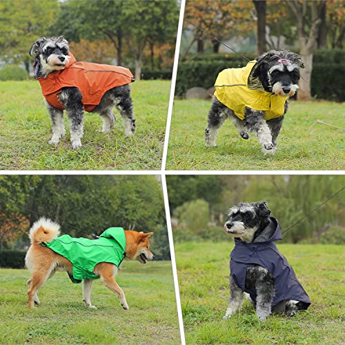 Dog Raincoat with Hood and Leash Hole, Bowite Waterproof Lightweight Breathable Dog Rain Jacket with Reflective Strip for Small Medium Large Dogs, Fashion Dog Raincoat Poncho (Orange, 3XL+)