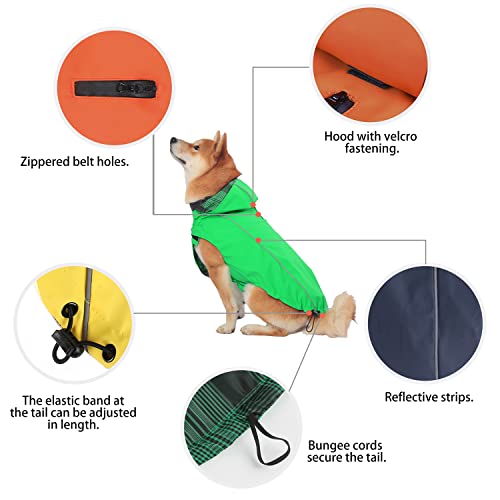 Dog Raincoat with Hood and Leash Hole, Bowite Waterproof Lightweight Breathable Dog Rain Jacket with Reflective Strip for Small Medium Large Dogs, Fashion Dog Raincoat Poncho (Orange, 3XL+)