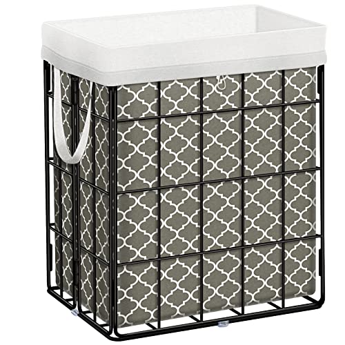 GALMAXS7 Laundry Basket Hamper Large Collapsible Metal Laundry Basket with Removable and Washable Bag Heavy Duty Laundry Basket Wire Frame Clothes Hampers for Laundry Bedroom Towels Toys