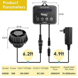 hygger 3400 GPH Aquarium Inverter Wavemaker Pump with LED Controller, DC 24V 18W Ultra-quiet Submersible Power Head with Magnetic Base, Circulation Pump for 75-200 Gal Freshwater Saltwater Tank