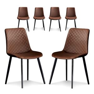 seonyou brown dining chairs set of 6 for kitchen dining room, upholstered leather mid century modern dining chair