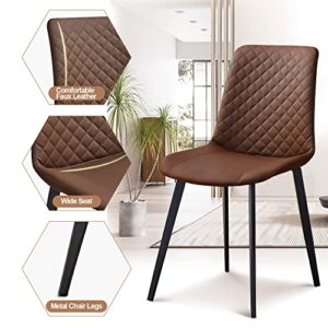 seonyou Brown Dining Chairs Set of 6 for Kitchen Dining Room, Upholstered Leather Mid Century Modern Dining Chair