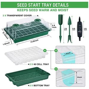 YAUNGEL Seed Starter Tray with Grow Light, Seed Starter Kit with Timing Controller Adjustable Brightness,80 Cells Seed Starter Tray for Indoor Planting with Humidity Domes Heightened Lids 2 Pack