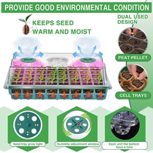 YAUNGEL Seed Starter Tray with Grow Light, Seed Starter Kit with Timing Controller Adjustable Brightness,80 Cells Seed Starter Tray for Indoor Planting with Humidity Domes Heightened Lids 2 Pack