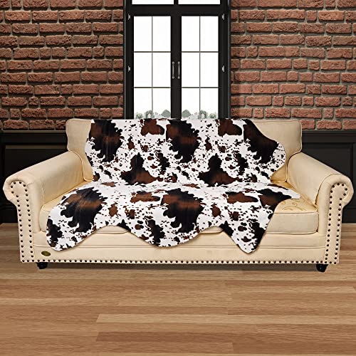 Aoczes Faux Cowhide Rug Cute Cow Print Rug Cow Rugs for Bedroom Living Room Nursery Western Home Decor Area Rug, Brown and White 4.6 x 5.2 Feet