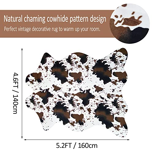 Aoczes Faux Cowhide Rug Cute Cow Print Rug Cow Rugs for Bedroom Living Room Nursery Western Home Decor Area Rug, Brown and White 4.6 x 5.2 Feet
