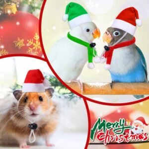 JUNEBRUSHS 12 Pcs Mini Santa Hats,Christmas Pet Chicken Hat Scarf Set Red Green Small Animal Hat with Adjustable for Poultry Hen Rooster Hamster Duck Lizard Guinea Pigs