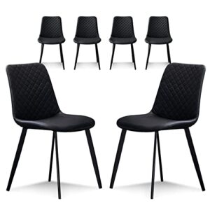 seonyou black dining chairs set of 6 for kitchen dining room, upholstered leather mid century modern dining chair