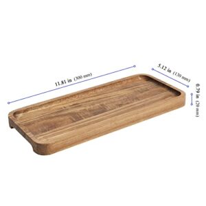 KEILEOHO 4 PCS 11.8 Inch Wood Serving Platters, Natural Acacia Wood Tray, Wood Appetizer Cheese Plates Rectangular Wooden Tray Decorative Charcuterie Boards for Serving Food, Brown