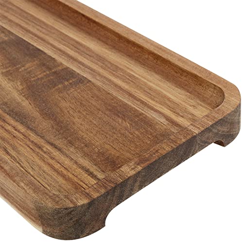 KEILEOHO 4 PCS 11.8 Inch Wood Serving Platters, Natural Acacia Wood Tray, Wood Appetizer Cheese Plates Rectangular Wooden Tray Decorative Charcuterie Boards for Serving Food, Brown