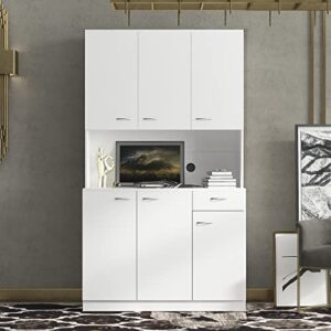 cabinet, large kitchen storage cabinet buffet cabinet 71" freestanding kitchen pantry cabinet cupboard with 6 doors and 1 drawer versatile wardrobe & kitchen cabinet craft storage cabinet (white)