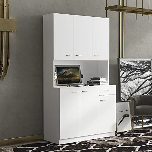 Cabinet, Large Kitchen Storage Cabinet Buffet Cabinet 71" Freestanding Kitchen Pantry Cabinet Cupboard with 6 Doors and 1 Drawer Versatile Wardrobe & Kitchen Cabinet Craft Storage Cabinet (White)