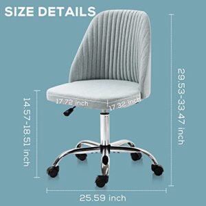 Loyrus Home Office Desk Chair, Vanity Chair, Modern Adjustable Mid-Back Cute Upholstered Armless Linen Fabric Chair, Computer Chair with Wheels for Bedroom Studying Room Vanity Room (Grey)