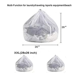 3Pcs Mesh Laundry Bags Washing Machine Mesh Wash Bags Jumbo for Delicates Clothes,Bed Linings,Toys with Drawstring Closure Durable(3 XXLarge 28 x 26 Inches)