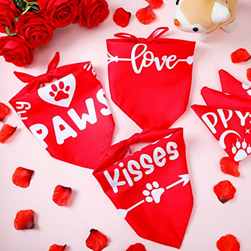 20 Pieces Valentine's Day Dog Bandana, Red Pet Triangle Bibs Scarf, Valentine Bandana for Dogs, Free Kisses Heart Breaker Adjustable Neckerchief Scarf for Puppy Cats Pet