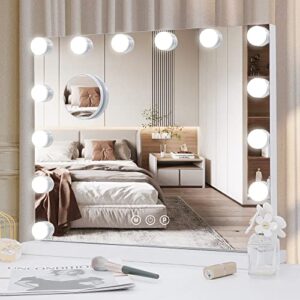 techoln hollywood vanity mirror with lights, lighted makeup mirror, touch control 3 colors dimmable led bulbs with 10x magnification, usb charging port, tabletop or wall-mounted (large - 25")