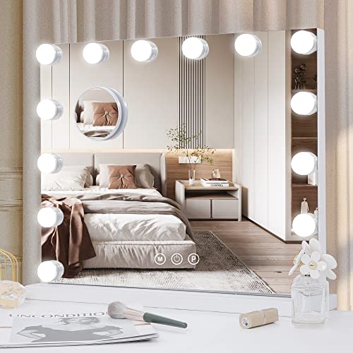 Techoln Hollywood Vanity Mirror with Lights, Lighted Makeup Mirror, Touch Control 3 Colors Dimmable LED Bulbs with 10X Magnification, USB Charging Port, Tabletop or Wall-Mounted (Large - 25")