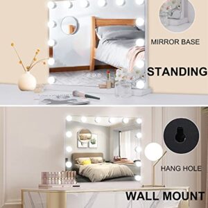 Techoln Hollywood Vanity Mirror with Lights, Lighted Makeup Mirror, Touch Control 3 Colors Dimmable LED Bulbs with 10X Magnification, USB Charging Port, Tabletop or Wall-Mounted (Large - 25")