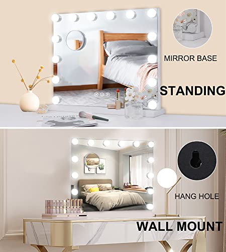 Techoln Hollywood Vanity Mirror with Lights, Lighted Makeup Mirror, Touch Control 3 Colors Dimmable LED Bulbs with 10X Magnification, USB Charging Port, Tabletop or Wall-Mounted (Large - 25")