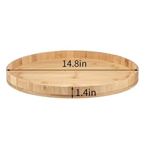 Extra Large Round Serving Tray Without Handle, Bamboo Wood Circle Tray, Decorative Food Tray for Ottoman, Coffee Table, Breakfast, Drinks