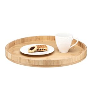 Extra Large Round Serving Tray Without Handle, Bamboo Wood Circle Tray, Decorative Food Tray for Ottoman, Coffee Table, Breakfast, Drinks