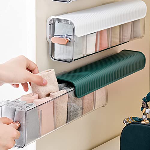 Mokylor 3 Pcs 2023 New Clear Wall Mounted Drawer Organizer, Hanging Transparent Underwear Panties Storage Box Punch-Free Multifunctional for Clothes, Socks, Ties blue,white,green