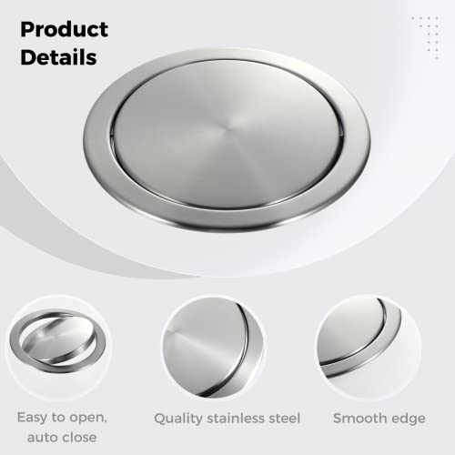 yeesport Trash Can Lid, 6.5in Simple Trash Grommet, Embedded Countertop Built-in Trash Chute Round Cover, Stainless Steel Swing Flap Trash Bin Lid for Kitchen Countertop Office Desk (Silver 1Pc)