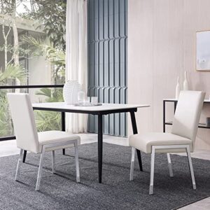 kithkasa modern faux leather upholstered dining chairs set of 2, armless white accent chairs with chromed metal legs for kitchen dining room