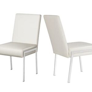 KithKasa Modern Faux Leather Upholstered Dining Chairs Set of 2, Armless White Accent Chairs with Chromed Metal Legs for Kitchen Dining Room