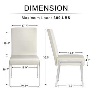 KithKasa Modern Faux Leather Upholstered Dining Chairs Set of 2, Armless White Accent Chairs with Chromed Metal Legs for Kitchen Dining Room