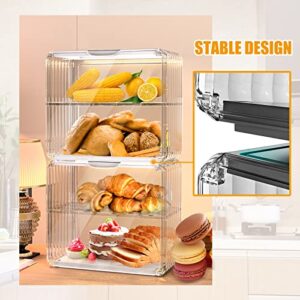 Bread Box Double Layer Bread Holder, Durable Plastic Food Storage Container, Clear Bread Boxes for Kitchen Countertop, Bread Bin for Homemade Bread, Cupcakes, Cookies, Muffins (14.6"x7.9"x12.8")