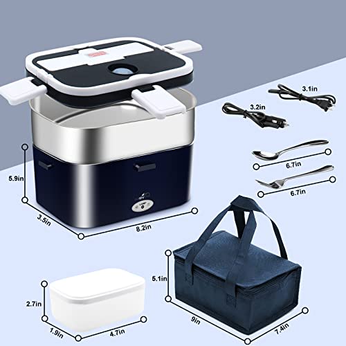 Andvon Electric Lunch Box 80W Food Heater, 1.8L Larger Capacity Heated Lunch Boxes for Adults, 3-In-1 Portable for Car & Home/Office,Heatable Lunch Box with Fork&Spoon,Carry Bag