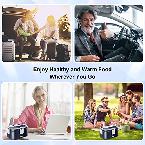 Andvon Electric Lunch Box 80W Food Heater, 1.8L Larger Capacity Heated Lunch Boxes for Adults, 3-In-1 Portable for Car & Home/Office,Heatable Lunch Box with Fork&Spoon,Carry Bag