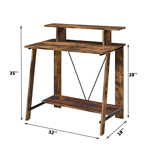 Moon Story Acme 32'' Small Desks for Small Spaces Corner Computer Desk for Bedrooms Writing Desk with Top and Bottom Shelves for Study Home Office(Oak)