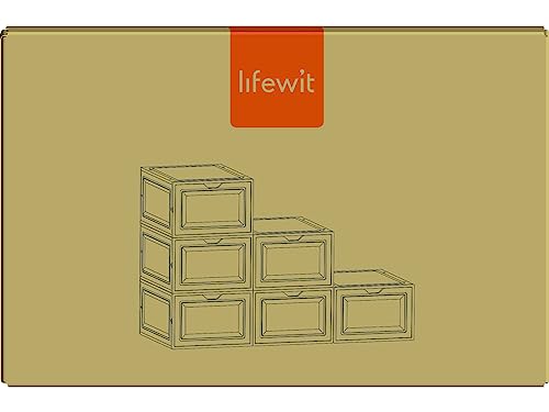 Lifewit 6 Pack Shoe Storage Box Clear Stackable Hard Sturdy Plastic Shoe Organizer Bin Foldable Sneaker Display Containers Holders for Closet Entryway, Fit Up to US Size 13