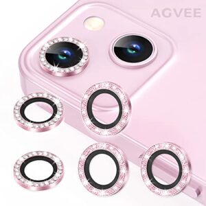 agvee 3+3 6 pack for iphone 13 6.1 inch / 13 mini 5.4 inch camera lens protector, bling diamond & bling glitter metal ring 9h tempered hd glass camera protector cover film, bling-pink