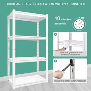 Raybee Garage Storage Shelves, Garage Shelving, 4 Tier Garage Shelves, Adjustable Heavy Duty Storage Shelves, Easy Assembly Metal Shelves for Storage, Kitchen, Pantry, White