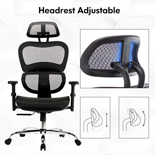 COLAMY Ergonomic Mesh Office Chair-Adjustable Reclining Backrest and Headrest with 4D Armrests, Executive High Back Design Lumbar Support for Home, Gaming, Study-Black, 275lbs