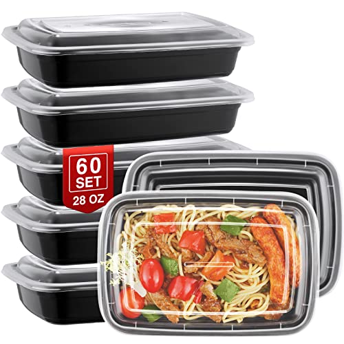 NEEBAKE 60 Sets 28oz Meal Prep Container - Reusable Plastic Food Storage Containers with Lids, Fits Microwave, Freezer and Dishwasher Safe