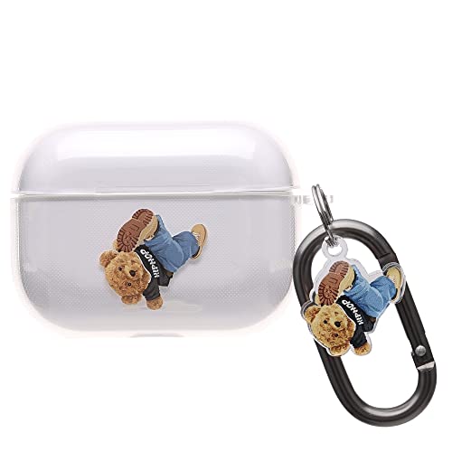 ONLYOU Compatible with Airpods Pro Case Cover with Keychain Korean PC Bear Break Dance Clear Transparent Airpods Pro Cover