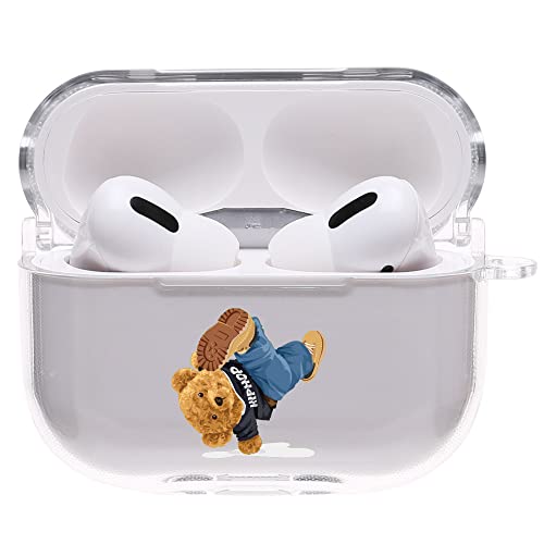 ONLYOU Compatible with Airpods Pro Case Cover with Keychain Korean PC Bear Break Dance Clear Transparent Airpods Pro Cover